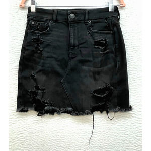 American Eagle Skirt Womens 4 Black Denim Jean Distressed Super Stretch Mini